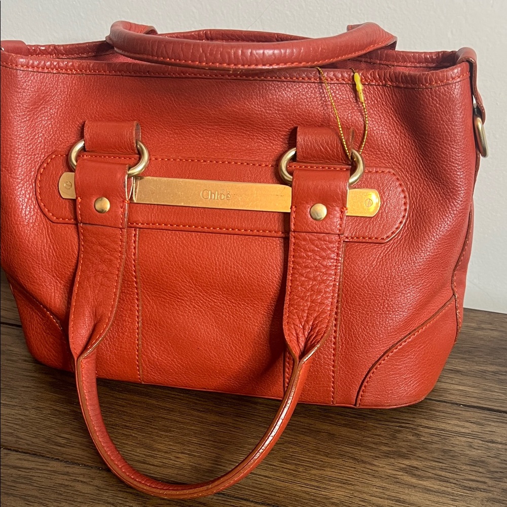 Chloe Orange Leather Tote Bag